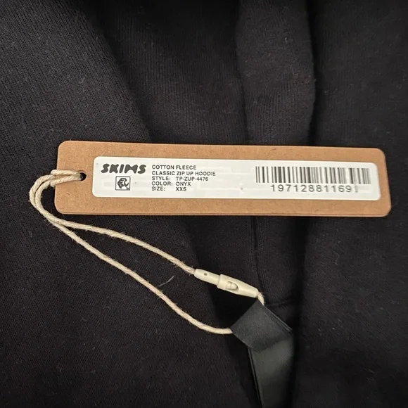 NWT Skims Cotton Fleece Classic Zip Up Hoodie Size XXS in Onyx - Picture 5 of 5